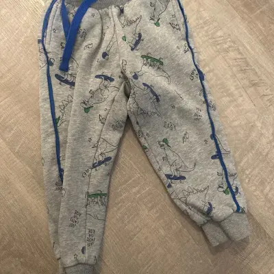 POCOPIANO Hose Gr. 98 Grau mit Dinosaurier-Muster