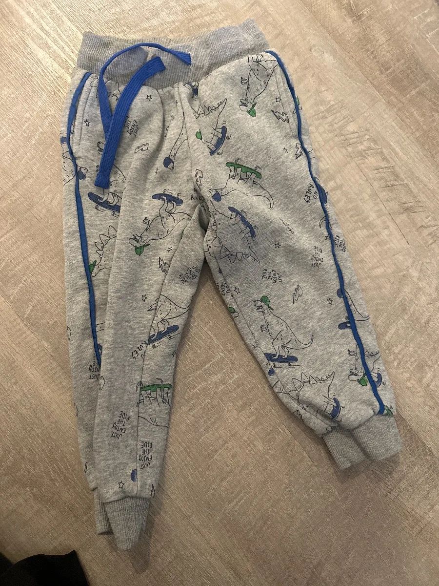 POCOPIANO Hose Gr. 98 Grau mit Dinosaurier-Muster